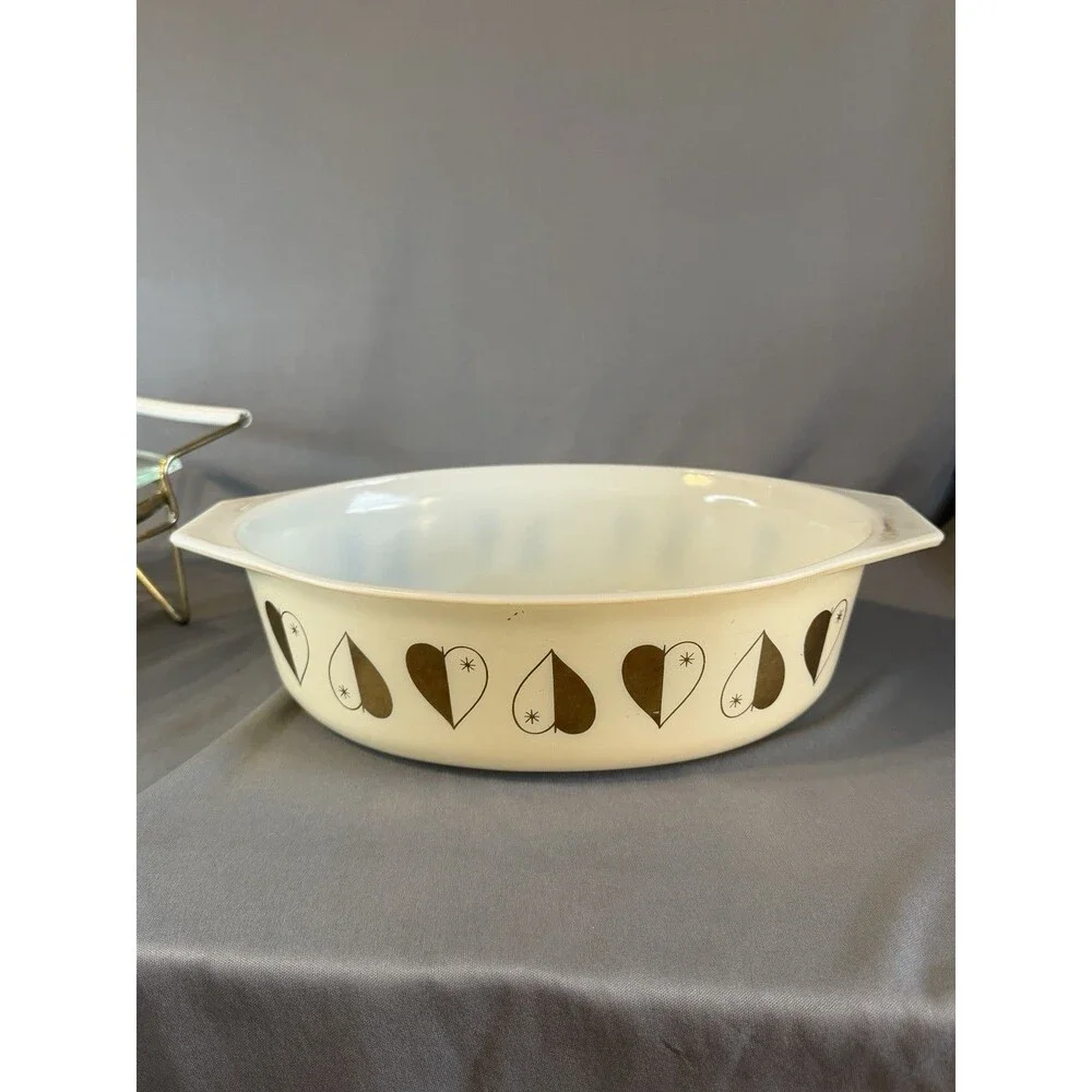 VTG PYREX Golden Hearts Promotional Casserole #045 2.5 Qt W Candle Warmer READ